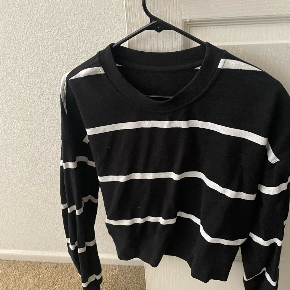 lululemon athletica Black and White Striped Crew Neck Sweater